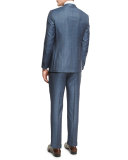 Plaid WOOL Two-Piece Suit, Blue/Gray