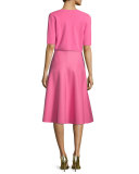 Cap-Sleeve Seamed Dress, Peony