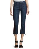 Insider Crop Track-Stripe Jeans with Step Hem, Blue/Red