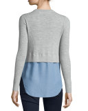 Cati Wool Shirttail Combo Sweater, Gray/Blue
