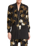 Wisteria-Jacquard Bomber Jacket, Black/Gold