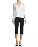 3/4-Sleeve Oversized-Collar Top, White