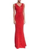 Sequin Rose Milano Knit V-Neck Gown, Granita