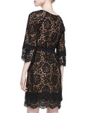 Tie-Waist Scalloped Lace Dress, Black