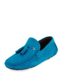 Woven & Perforated Suede Tassel Driver, Teal