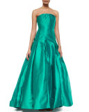 Strapless Pleated Ball Gown, Teal