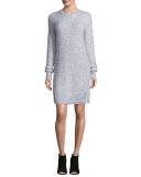 Wool-Blend Crewneck Sweater Dress, Pearl Heather