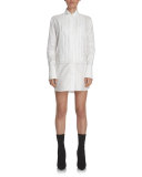 Short Pintucked Cotton Shirtdress, White