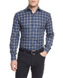 Plaid Long-Sleeve Sport Shirt, Navy