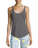 Sculpt Cutout-Back Ribbed Tank, Dark Heather Gray