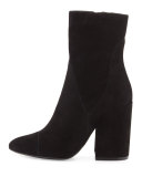 Brooke Suede Block-Heel Bootie, Black