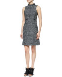 Sleeveless Stand-Collar Tweed Dress 