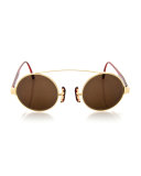 Round Brow-Bar Sunglasses, Gold/Red