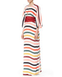 Striped Belted Caftan Gown, Multi