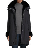 Faux Fur-Trimmed Parka, Black