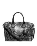 Campbell Large Python-Embossed Satchel Bag, Steel Gray