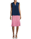 Jada Floral-Print Godet Skirt, Red