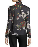 Tie-Neck Flowers & Cherries Chiffon Blouse 