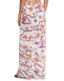 Ranuncoli Cotton Voile Maxi Coverup Skirt, White/Pink