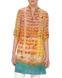 Riviera-Print Zip Silk Tunic, Multi