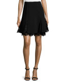 Lace-Inset Flared Skirt, Black
