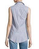 Striped Sleeveless Peplum Shirt, Blue Pattern