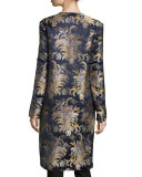 Cora Brocade Long Open Coat, Petrol/Multi