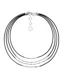 Bamboo Silver Four Row Necklace, Black Cord