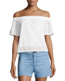 Flavia Eyelet Lace Off-the-Shoulder Short-Sleeve Top