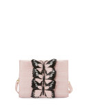 Butterfly Crocodile Small Clutch Bag, Blush/Black