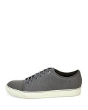 Textured Leather Low-Top Sneaker, Light Gray