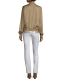Short-Sleeve Shimmering Jersey Top, Iced Mocha