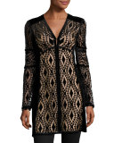 Long-Sleeve Velvet Lace Tunic, Black