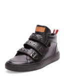 Three-Strap High-Top Sneaker, Black
