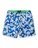 Floral-Print Board Shorts, Blue, Sizes 2-4