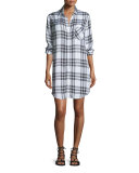 Sawyer Plaid Long-Sleeve Shirtdress, Ebony/White