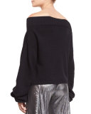 Off-the-Shoulder Wool-Blend Sweater, Black