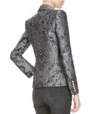 Double-Breasted Paisley Blazer, Black/Gray
