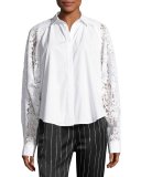 Collared Lace-Trim Poplin Shirt, White