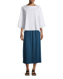Bolarin 3/4-Sleeve Stretch-Poplin Top, White