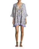 Embellished Tie-Front Bell-Sleeve Coverup Dress, Singing Wells