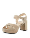 Crisscross Suede Platform Sandal, Quarzo