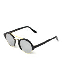Milan II Round Mirrored Sunglasses, Black/Silver