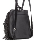 Festival Leather Medium Fringe Backpack, Black
