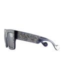 Mr. 3 AM Swarovski® Shield Sunglasses, Gray Crystal