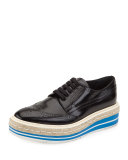 Platform Brogue-Trim Leather Oxford, Black