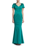 Maira Short-Sleeve Gown with Train, Fiji