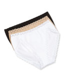 Bliss French Cut Lace Trimmed Briefs, Black/Cafe/White
