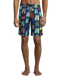 Okoa Swim-Trunks Print Boardshorts, Blue