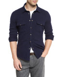Western Knit Shirt Cardigan, Cobalt